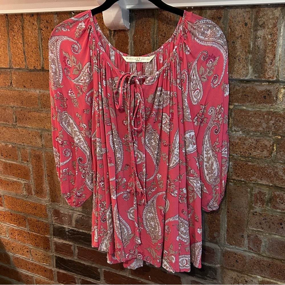 Ribbon Tie Front Paisley Print Top | XL